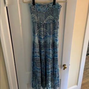 Free People Blue Print Smocked Maxi Dress